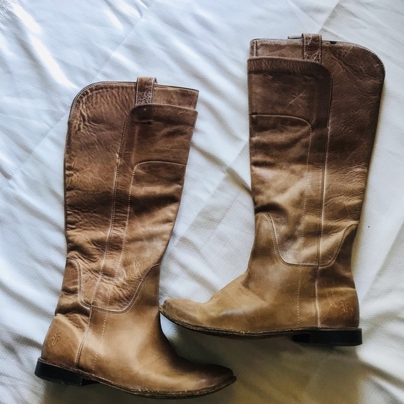 FRYE Paige Tall Riding Boot Burnished Distressed Taupe Tan - Picture 4 of 12